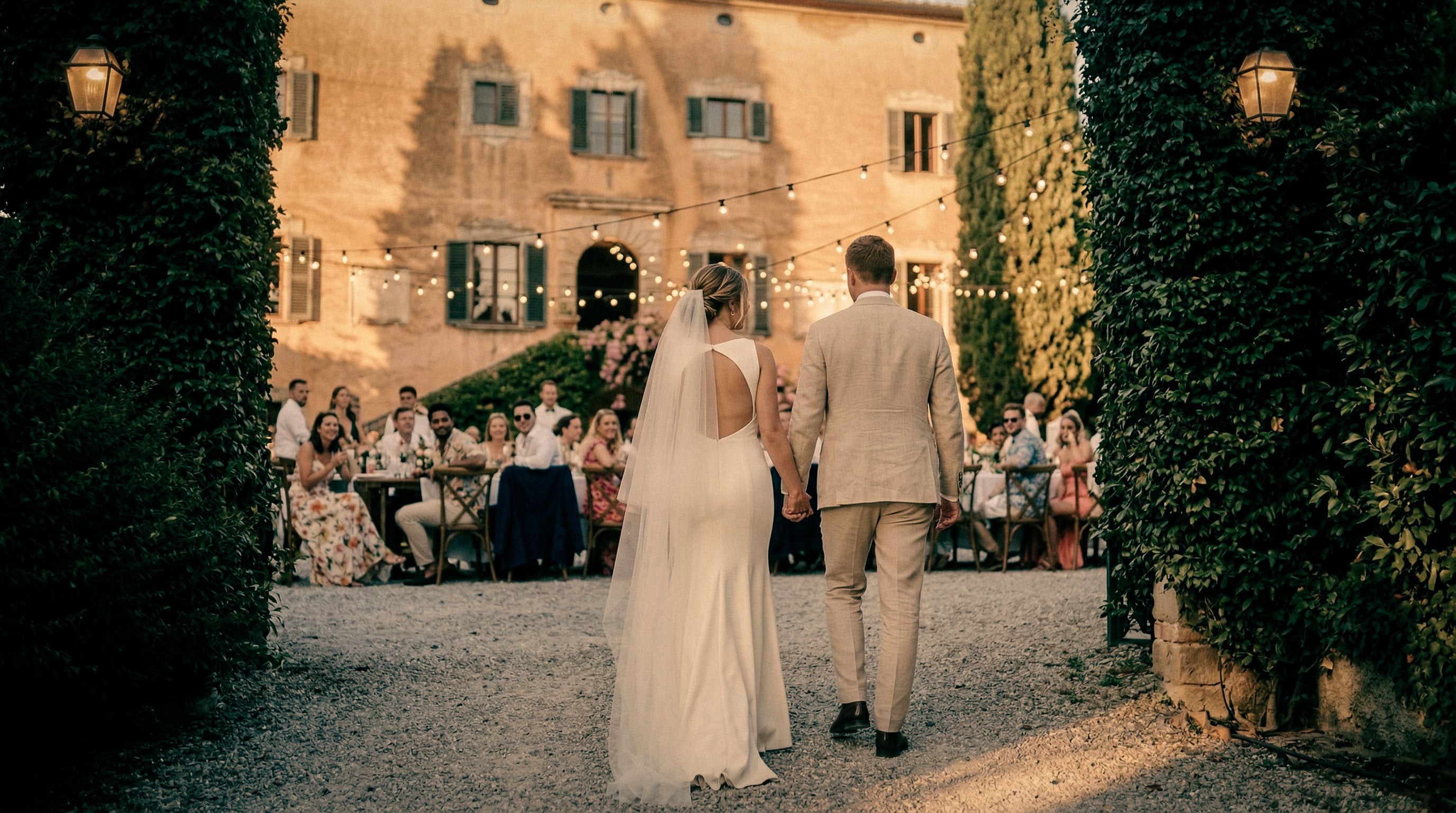 Wedding guests gathered on Lake Como terrace, multi-day luxury Italian destination weekend